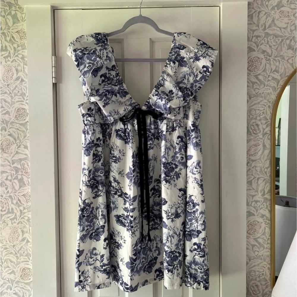 Floral Blue and White Mini Dress